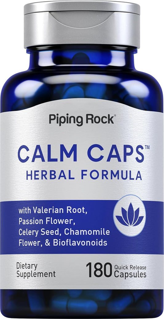 Piping Rock Calm Capsules - 180 Pills Herbal Blend with Chamomile, Valerian, Passion Flower - Non-GMO, Gluten Free Supplement