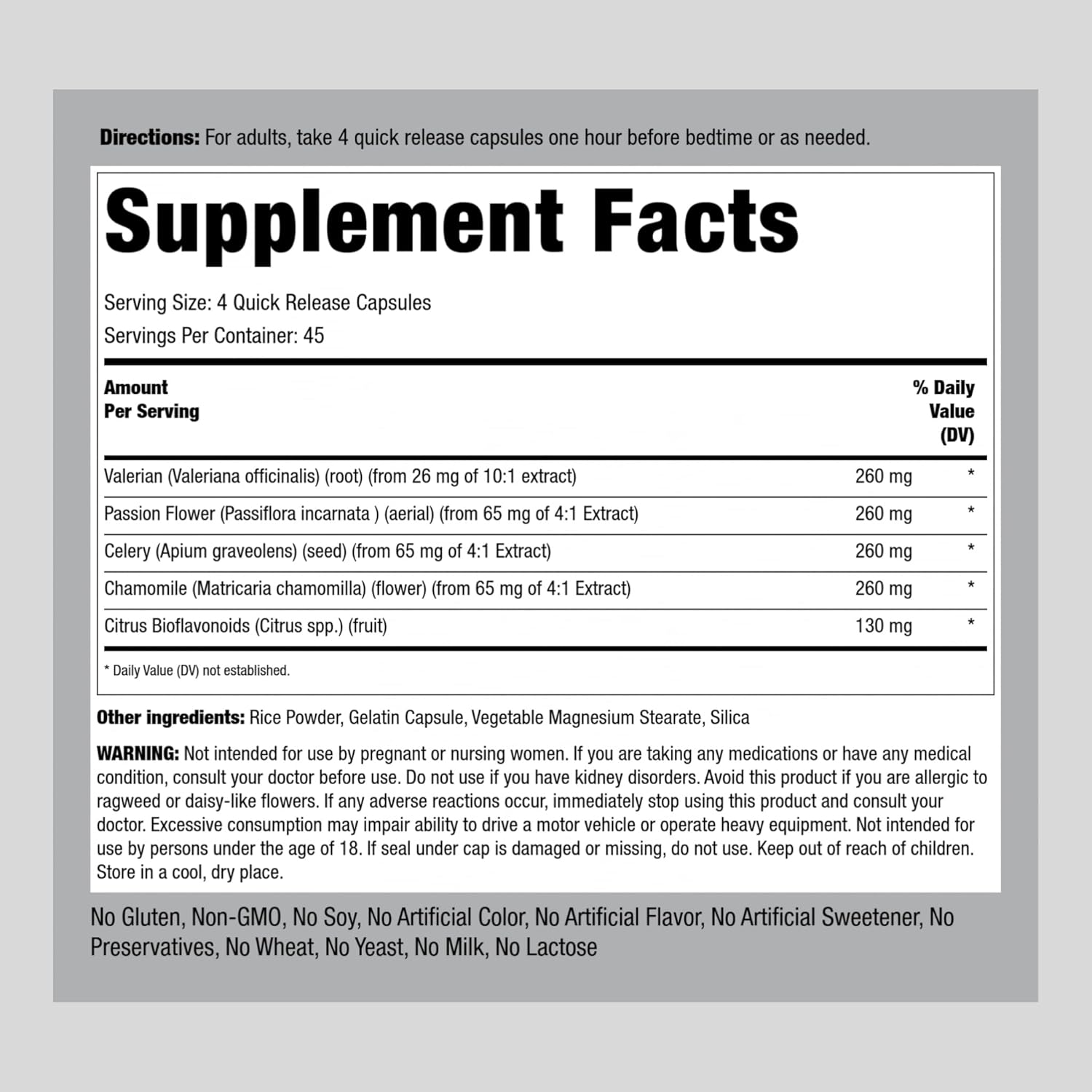 Piping Rock Calm Capsules - 180 Pills Herbal Blend with Chamomile, Valerian, Passion Flower - Non-GMO, Gluten Free Supplement