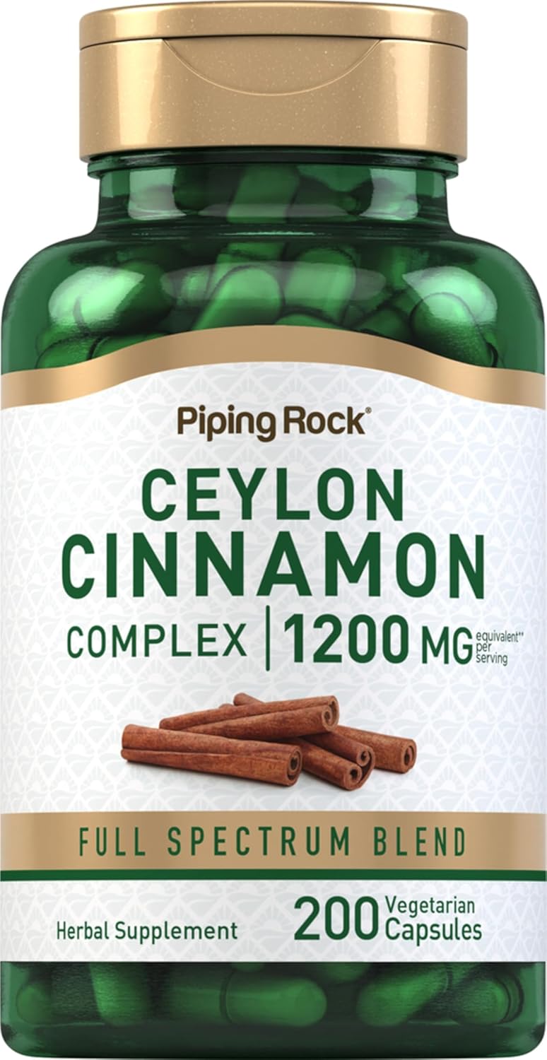 Piping Rock Ceylon Cinnamon Complex Capsules 1200 mg - 200 Count - Herbal Supplement - Vegetarian - Non-GMO - Gluten Free