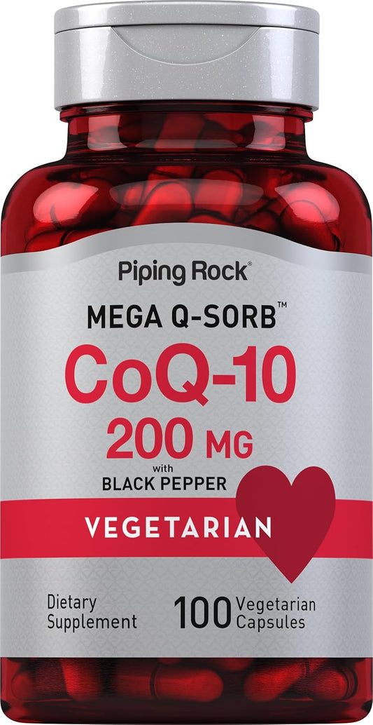 Piping Rock CoQ10 200mg Capsules | Mega Q Sorb | Vegetarian, Non-GMO, Gluten Free Supplement