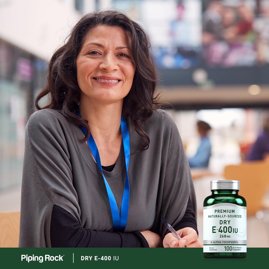 Piping Rock Dry Vitamin E 400 IU Capsules - D-Alpha Tocopheryl Formula, Non-GMO & Gluten Free