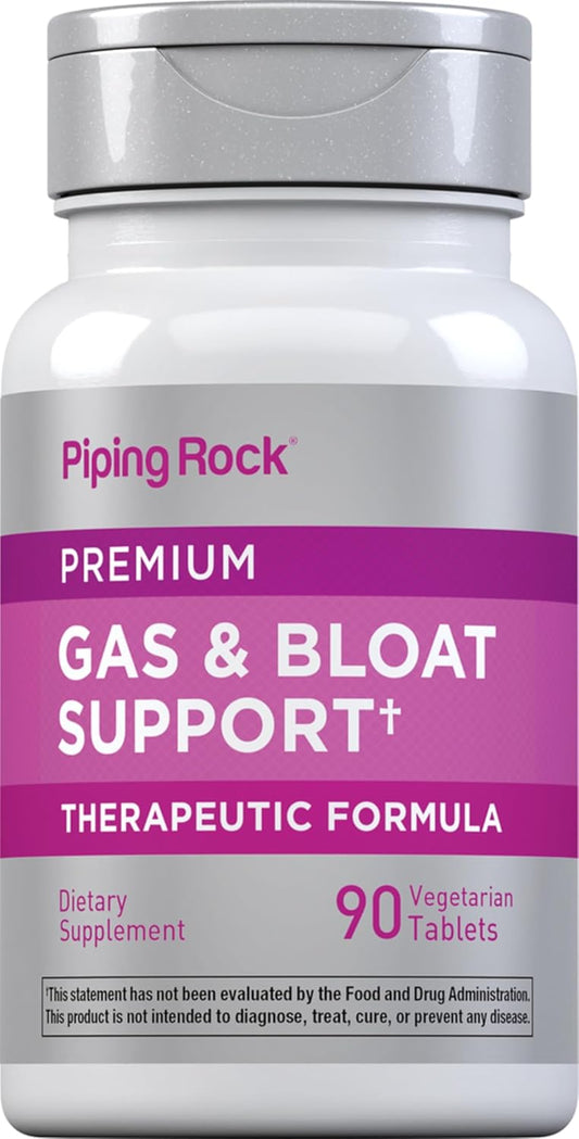 Piping Rock Extra Strength Bloat & Gas Support Supplement with Enzymes, Turmeric & Ginger - 90 Tablets, Non-GMO & Vegetarian