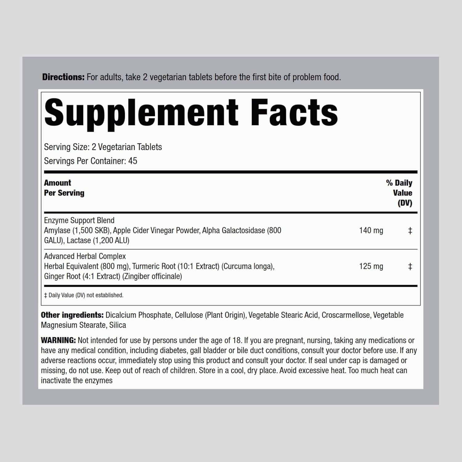 Piping Rock Extra Strength Bloat & Gas Support Supplement with Enzymes, Turmeric & Ginger - 90 Tablets, Non-GMO & Vegetarian