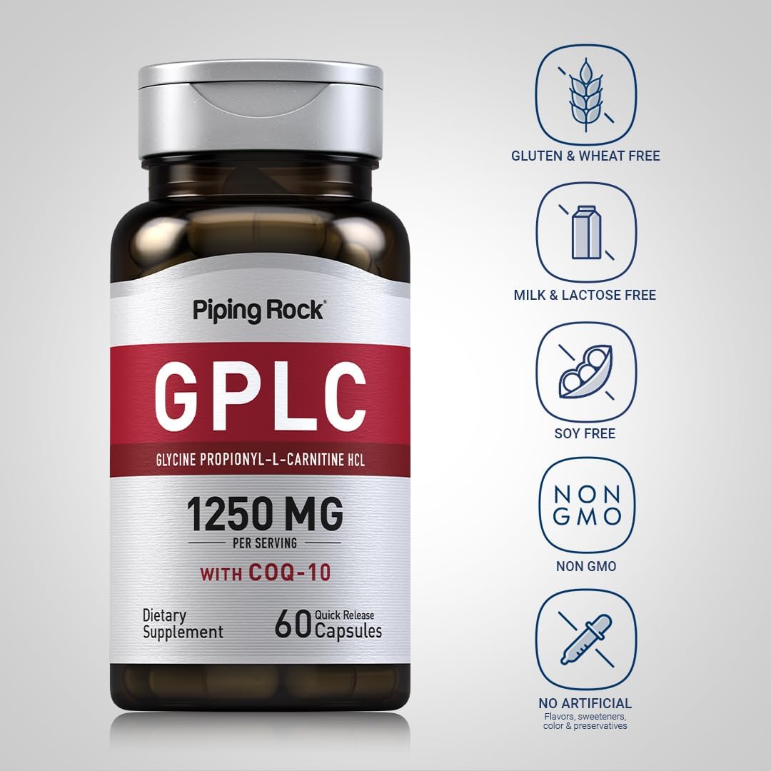 Piping Rock GPLC Glycine Propionyl-L-Carnitine Capsules with CoQ10 - 1250mg, 60 Count - Non-GMO, Gluten Free Supplement