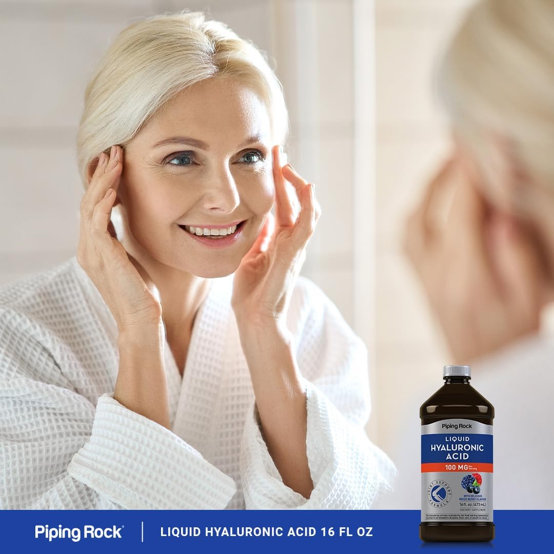 Piping Rock Hyaluronic Acid Liquid Supplement 100mg - 16 fl oz Mixed Berry Flavor - Vegetarian, Non-GMO, Gluten-Free