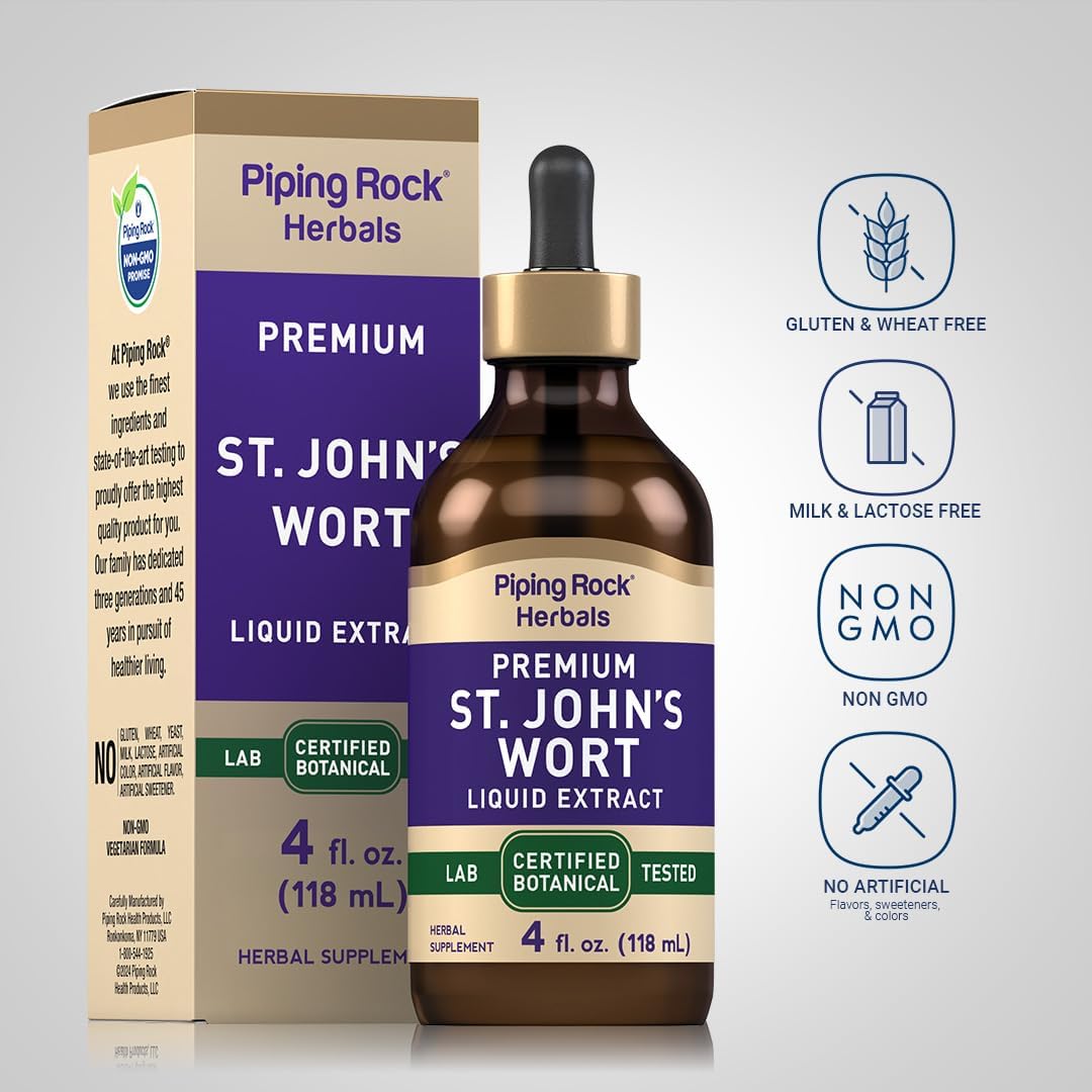 Piping Rock Hypericum Perforatum Tincture Drops | 4 Fl Oz | Premium Liquid Herb Extract | Vegetarian, Alcohol Free | Non-GMO, Gluten Free Supplement
