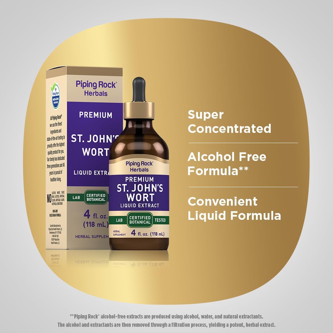 Piping Rock Hypericum Perforatum Tincture Drops | 4 Fl Oz | Premium Liquid Herb Extract | Vegetarian, Alcohol Free | Non-GMO, Gluten Free Supplement