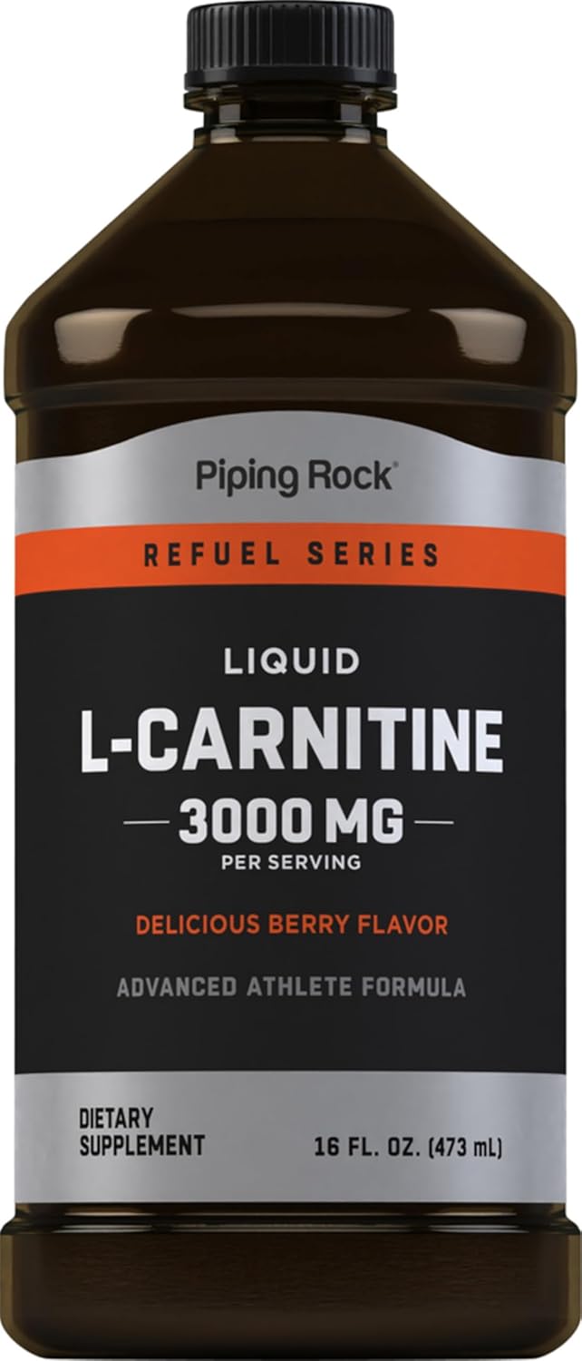 Piping Rock L-Carnitine Liquid Supplement 3000mg Berry Flavor for Advanced Athletes - Non GMO & Gluten Free
