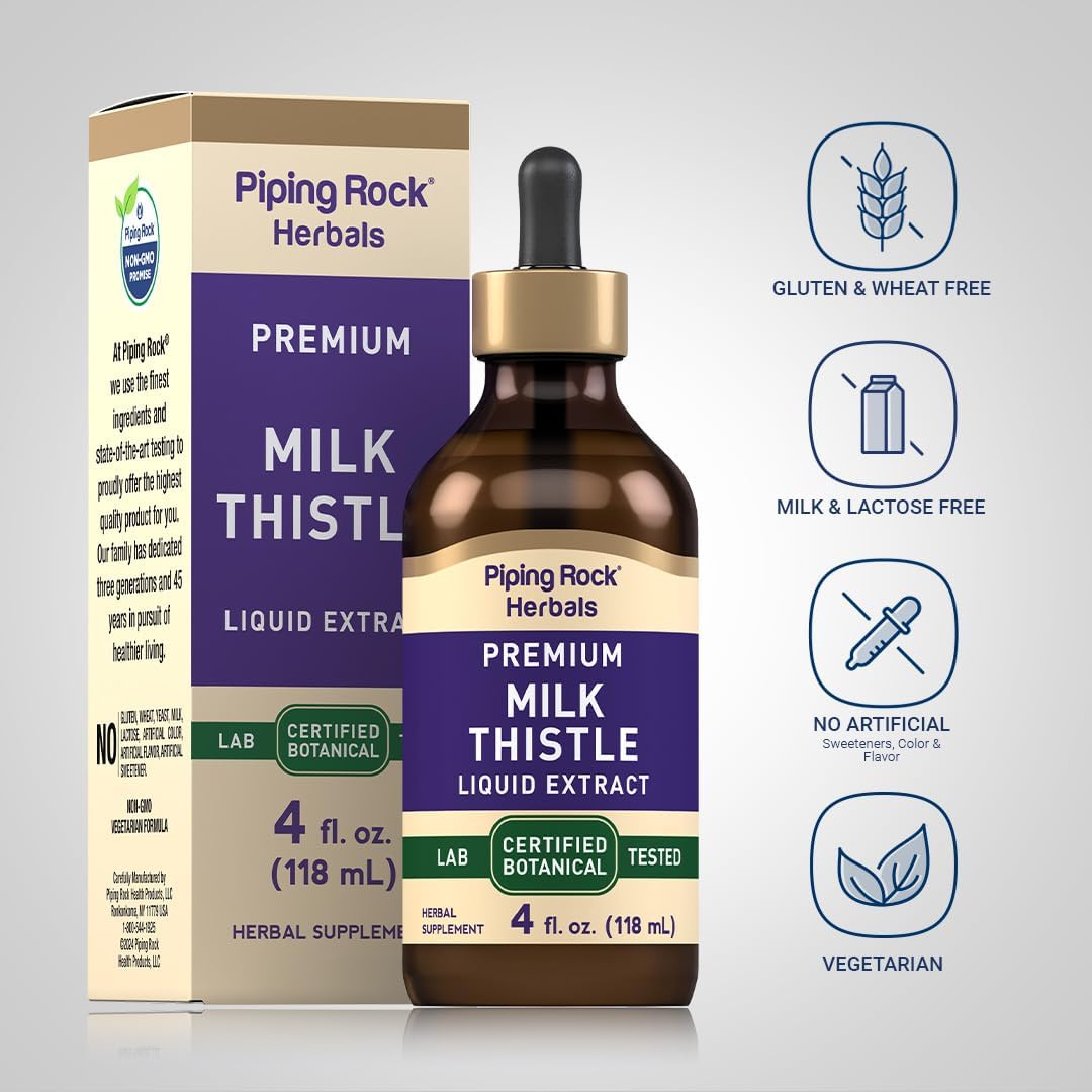 Piping Rock Milk Thistle Seed Liquid Extract Drops - 4 Fl Oz, Alcohol-Free, Vegetarian Tincture - Non GMO, Gluten-Free
