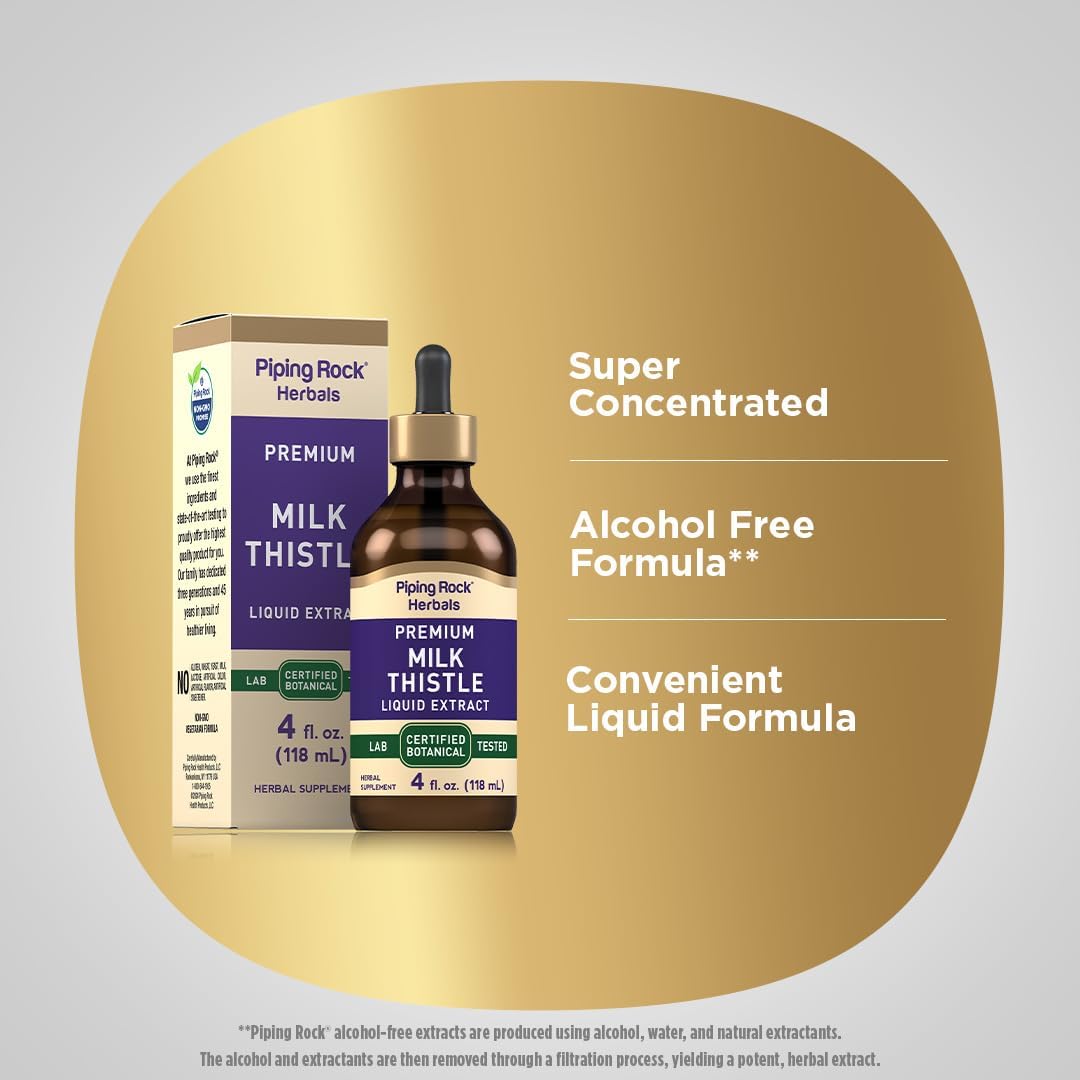 Piping Rock Milk Thistle Seed Liquid Extract Drops - 4 Fl Oz, Alcohol-Free, Vegetarian Tincture - Non GMO, Gluten-Free