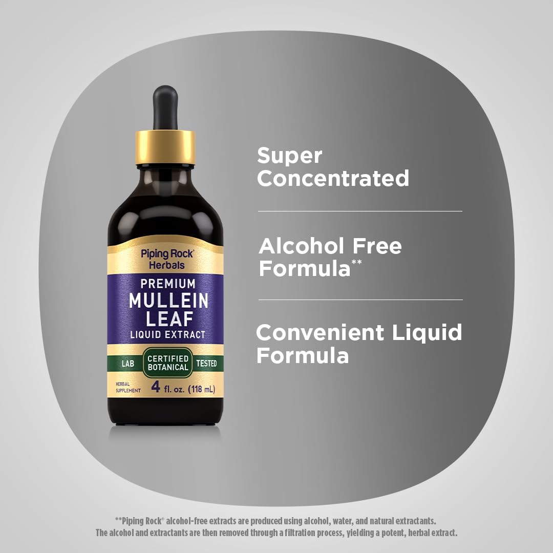 Piping Rock Mullein Leaf Extract Tincture | 4 fl oz | Premium Herbal Liquid Drops | Certified Botanical Supplement | Non GMO, Gluten Free