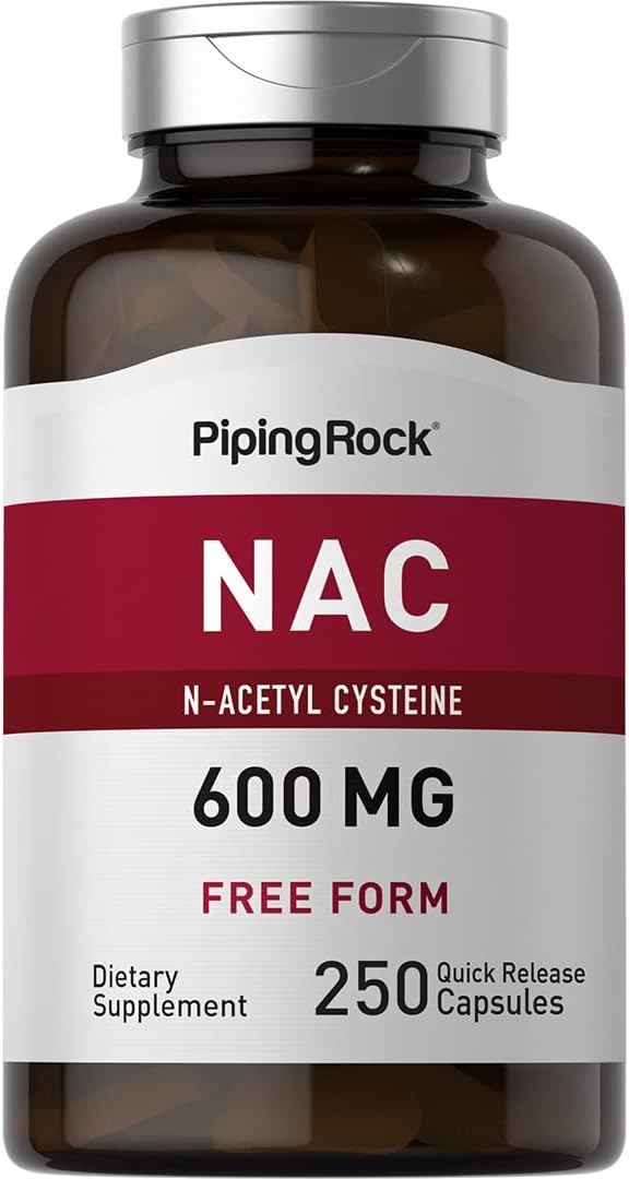 Piping Rock N-Acetyl Cysteine 600mg Capsules - 250 Count - Non-GMO & Gluten Free NAC Supplement