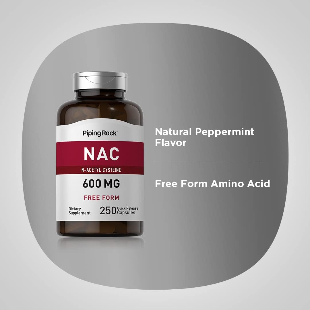 Piping Rock N-Acetyl Cysteine 600mg Capsules - 250 Count - Non-GMO & Gluten Free NAC Supplement