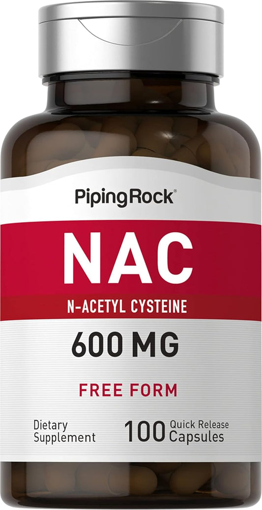 Piping Rock N-Acetyl Cysteine (NAC) Supplement 600mg 100 Capsules - Free Form Pills - Non-GMO, Gluten Free