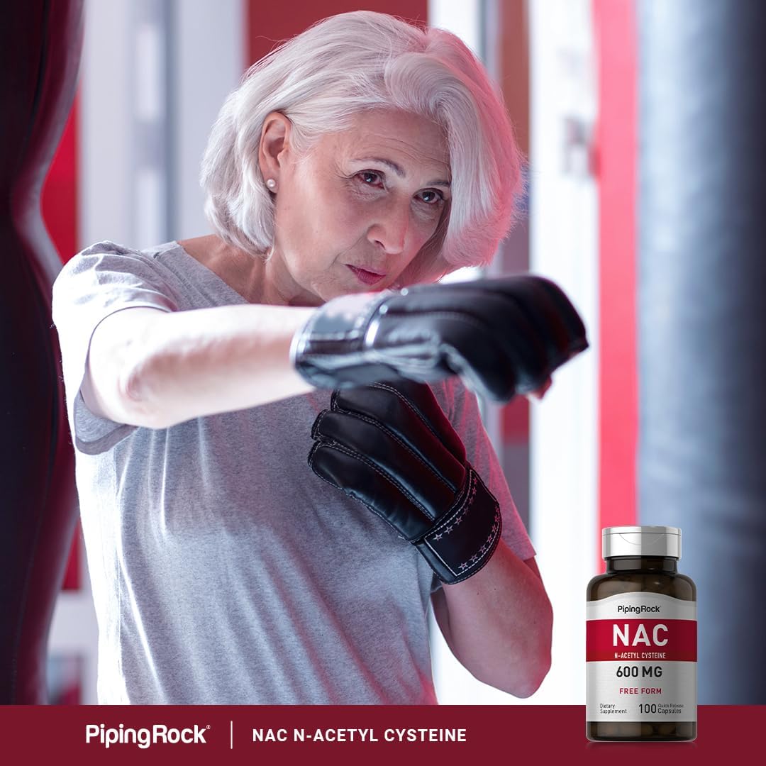 Piping Rock N-Acetyl Cysteine (NAC) Supplement 600mg 100 Capsules - Free Form Pills - Non-GMO, Gluten Free