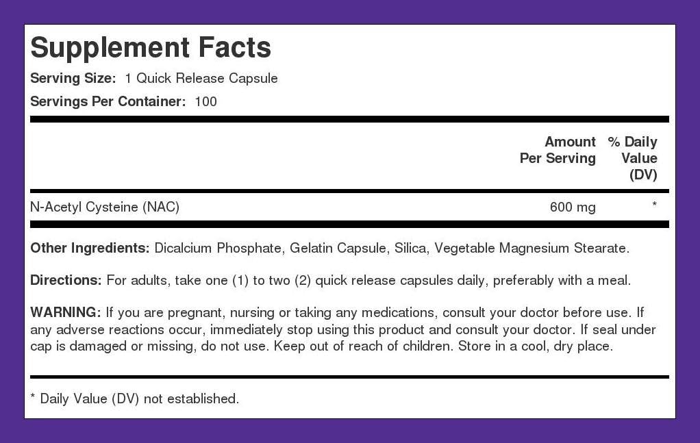 Piping Rock N-Acetyl Cysteine (NAC) Supplement 600mg 100 Capsules - Free Form Pills - Non-GMO, Gluten Free