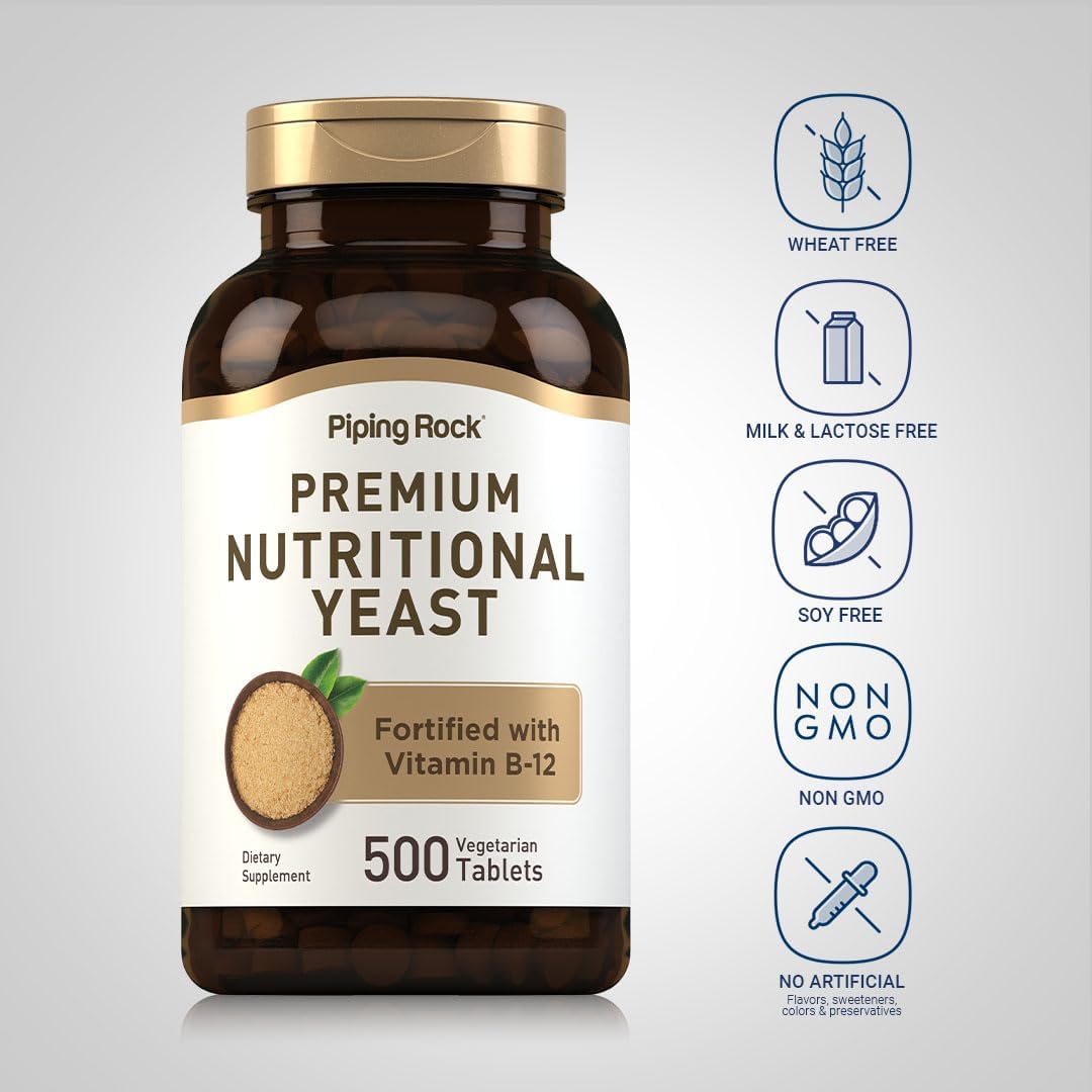 Piping Rock Nutritional Yeast Tablets with Vitamin B12 Complex - 500 Pills, Non-GMO Supplement