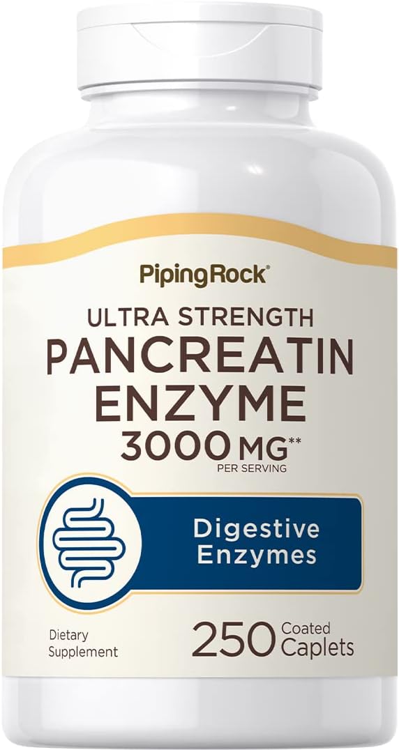 Piping Rock Pancreatin Enzymes 3000mg Caplets Ultra Strength Non-GMO Gluten Free - 250 Count