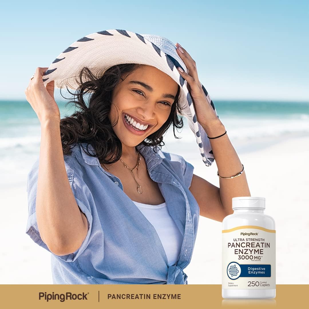 Piping Rock Pancreatin Enzymes 3000mg Caplets Ultra Strength Non-GMO Gluten Free - 250 Count