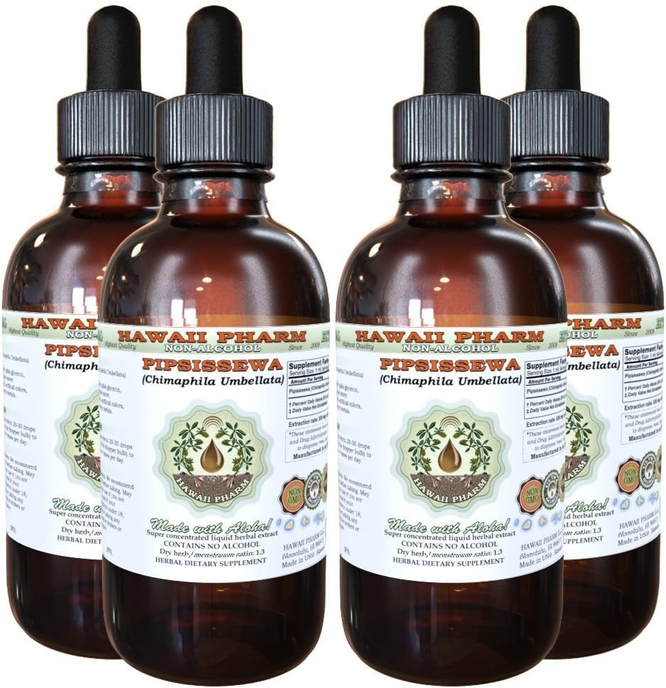 Pipsissewa Alcohol-Free Liquid Extract, Chimaphila umbellata Leaf Glycerite Supplement 4x4 fl.oz by Hawaii Pharm