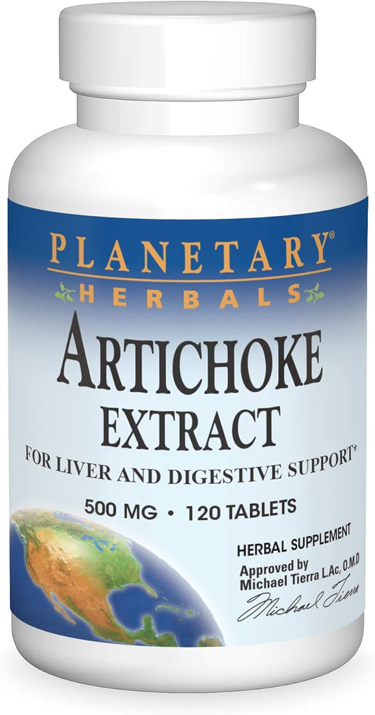 Planetary Herbals Artichoke Extract 500 mg Tablets - 120 Count Bottle