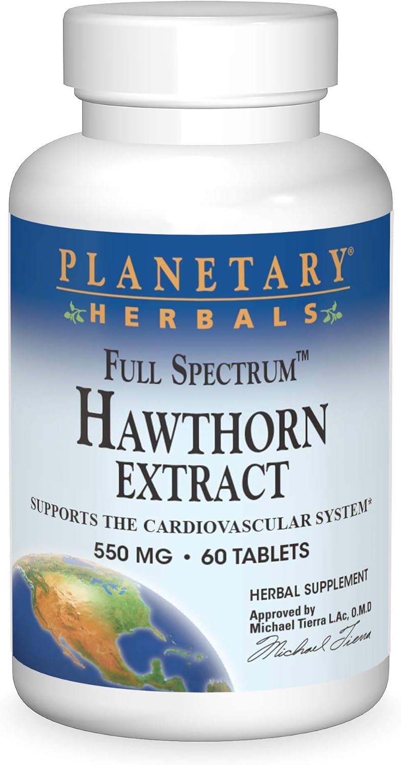 Planetary Herbals Hawthorn Extract 550mg - Full Spectrum Herbal Supplement - 60 Tablets