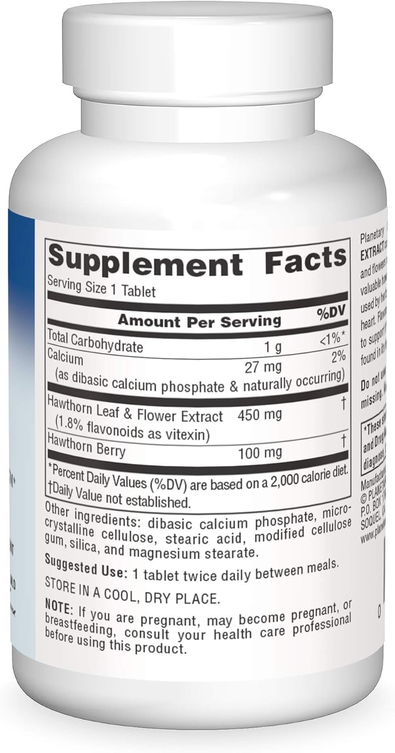 Planetary Herbals Hawthorn Extract 550mg - Full Spectrum Herbal Supplement - 60 Tablets