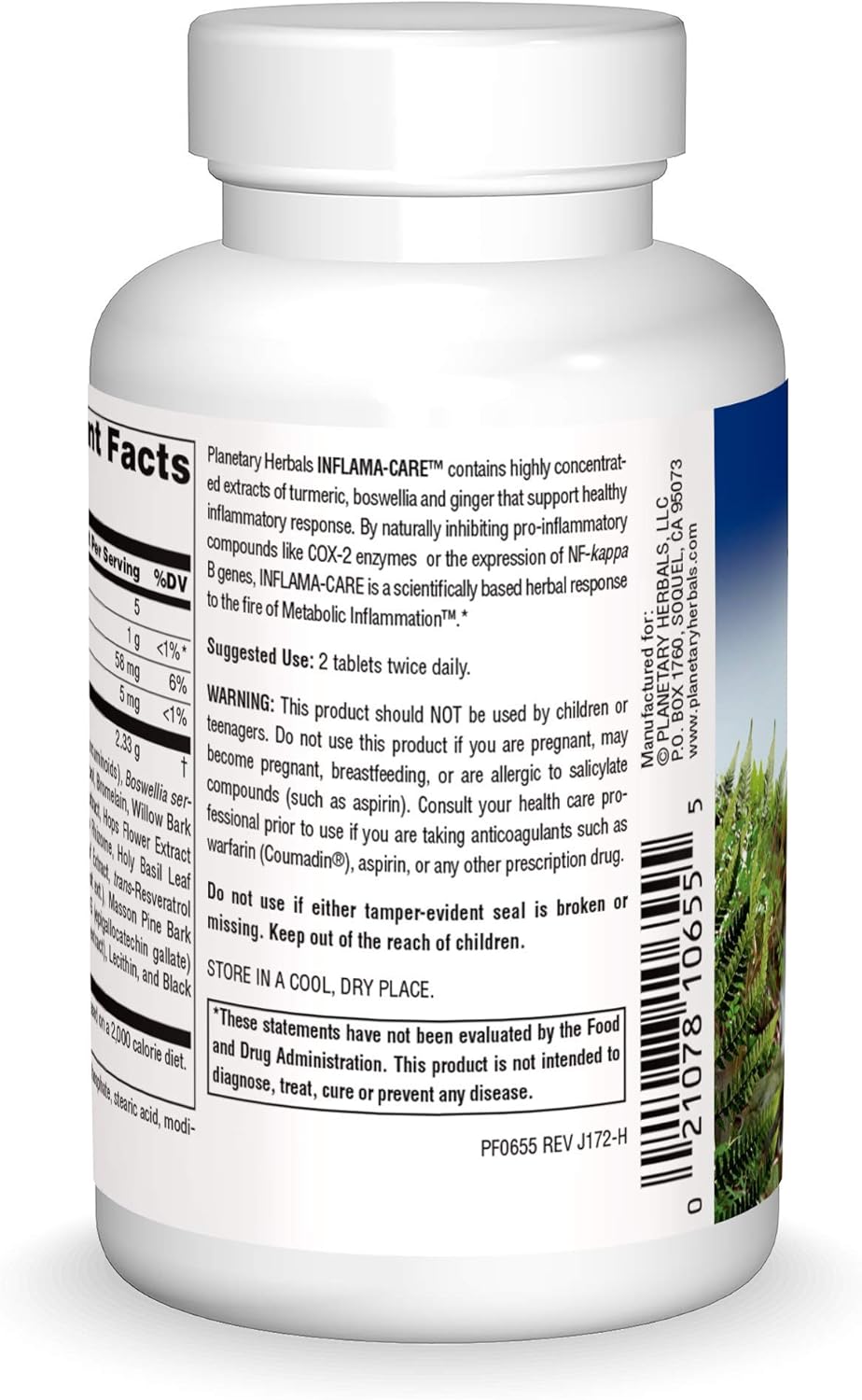 Planetary Herbals Inflama-Care Turmeric Boswellia Complex Tablets - 60 Count