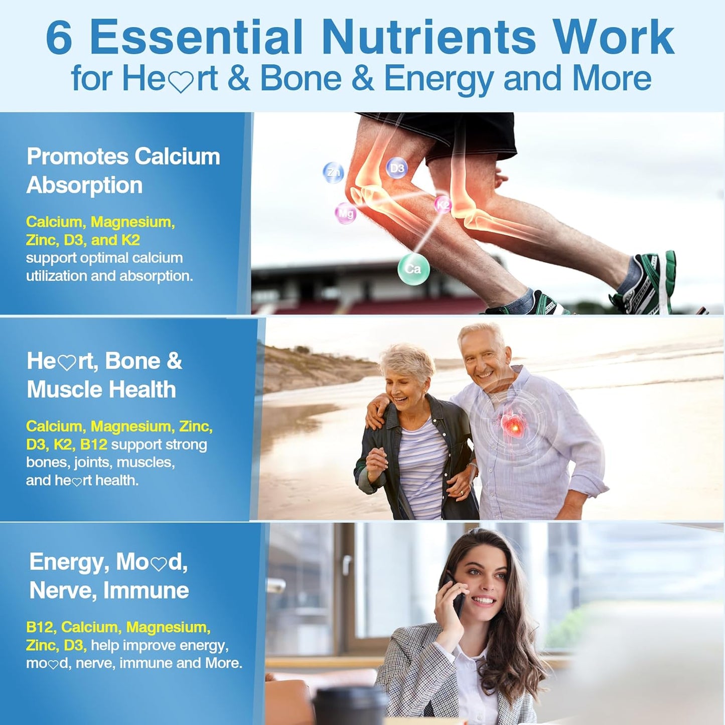 Plant-Based 6-in-1 Liposomal Vitamin D3 K2 Calcium Supplement - Vegan Calcium 600mg with Vitamin D 5000 IU, K2 MK7, B12, Algae Magnesium Zinc - Max Absorption Bone Support - 1 Pack