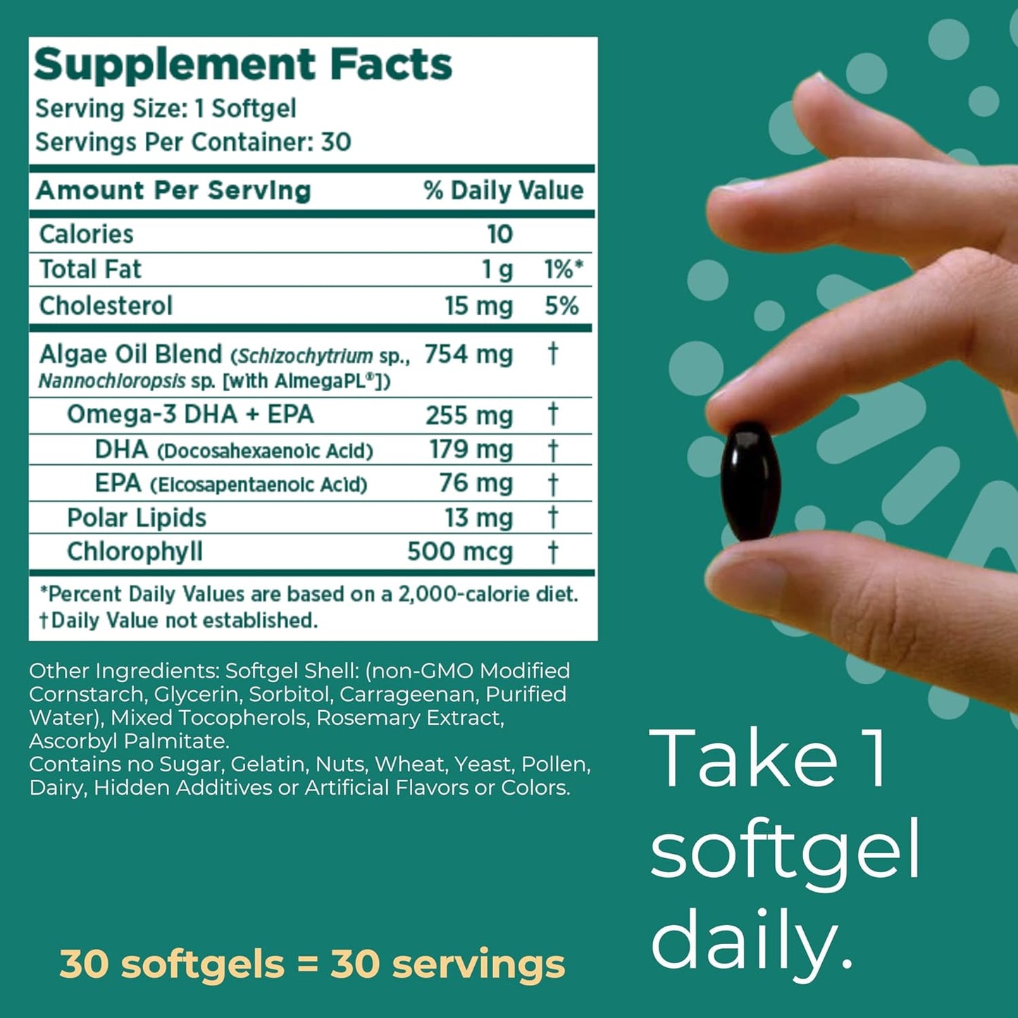 Plant-Based Algae Omega-3 Softgels, 30 Servings, EPA + DHA for Brain, Heart & Immune Support, Krill & Fish Oil Alternative