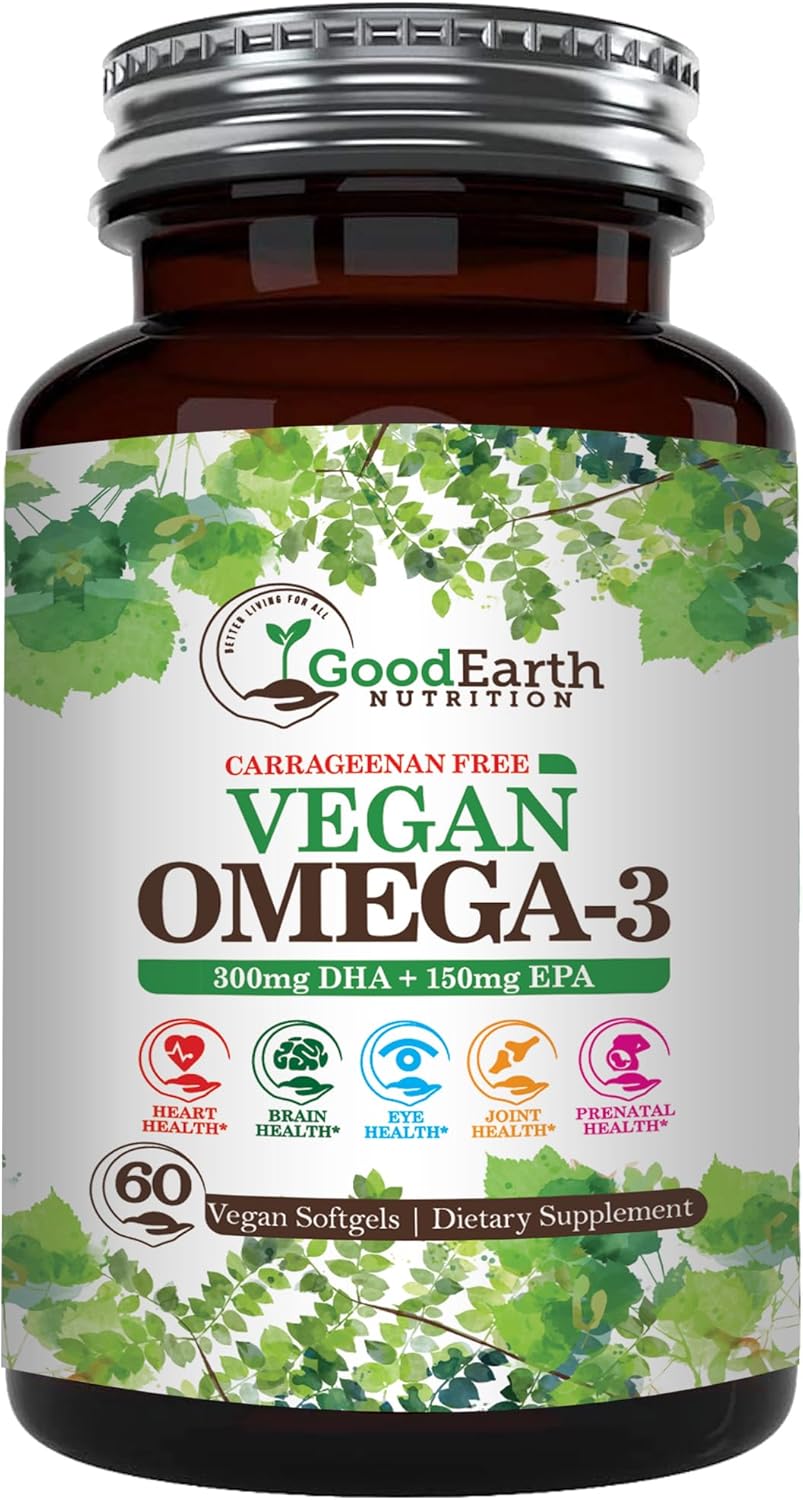 Plant Based Algal DHA/EPA Softgels - Vegan Omega 3 Supplement for Brain, Heart, Joints & Prenatal Health - Carrageenan Free - 60 Capsules