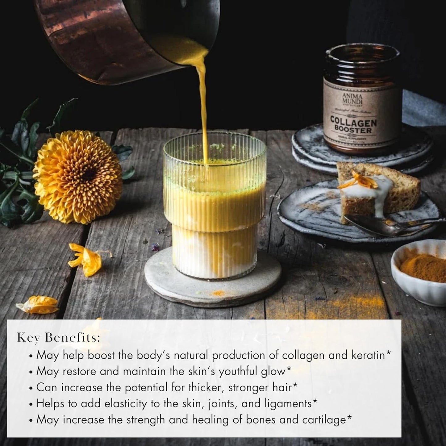 Plant-Based Anima Mundi Apothecary Vegan Collagen Powder - Organic Collagen & Keratin Booster for Skin, Hair, Joints, Bones - 4oz/113g