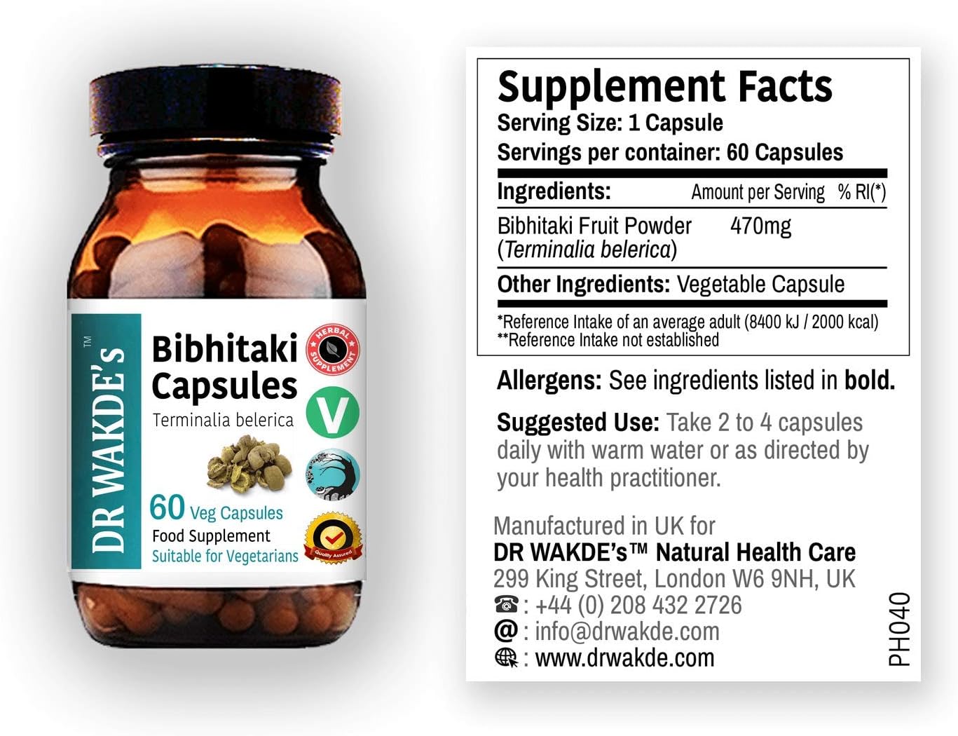 Plant-Based Ayurvedic Bibhitaki Capsules with Beheda - 60 Veg Caps, All Natural Terminalia belerica Supplement, Vegan Friendly