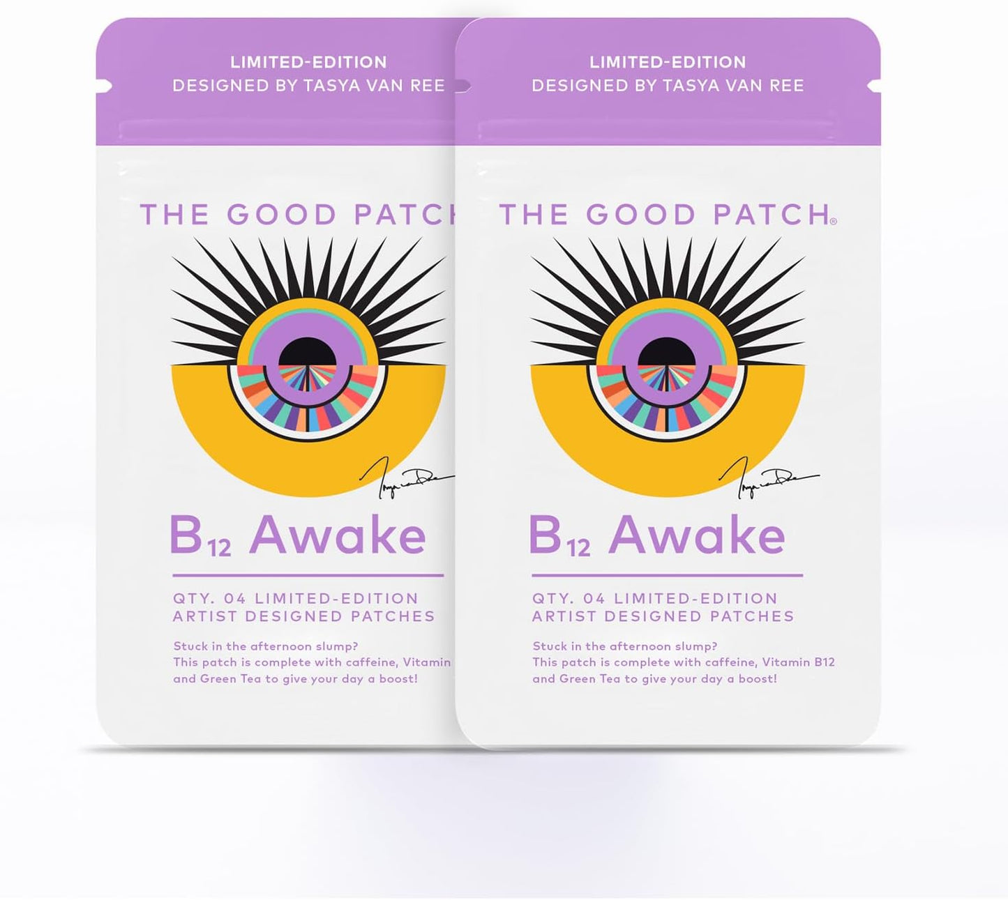 Plant-Based B12 Awake Patch with Caffeine & Green Tea Extract for Energy Boost - Artist-Designed (8 Patches)