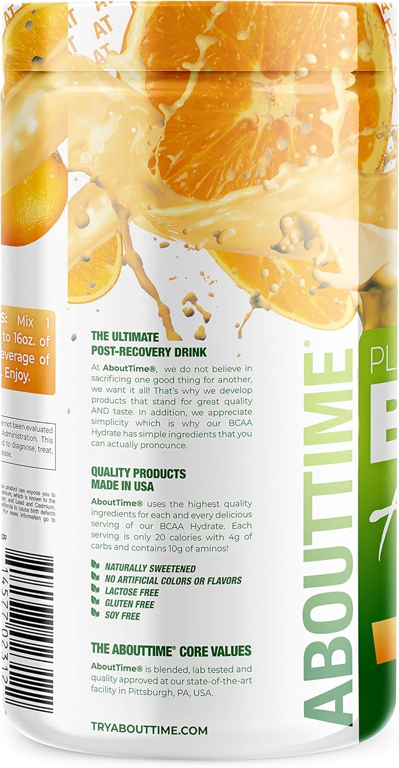 Plant Based BCAA Hydrate Clear with L-Glutamine & Electrolytes - Orange Cream Flavor, Non-GMO, Gluten Free, Monk Fruit Sweetened - 20 Servings
