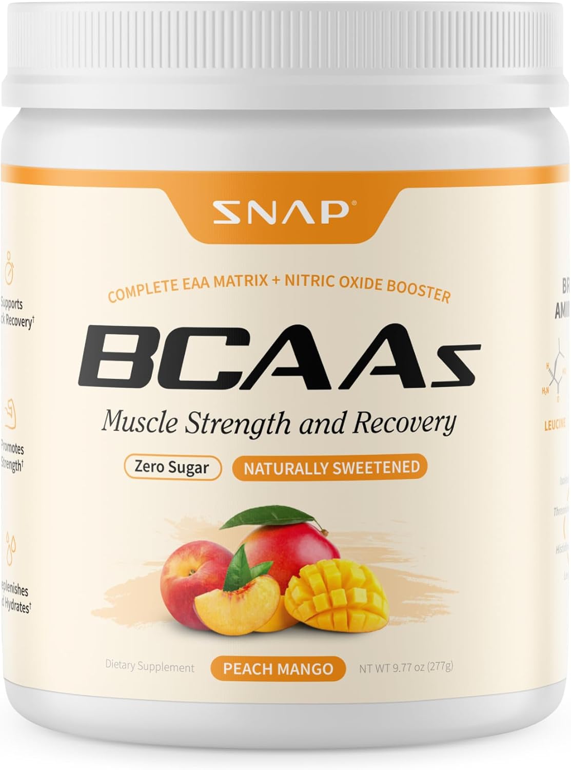 Plant-Based BCAA Powder with Nitric Oxide Booster for Muscle Strength and Recovery, 30 Servings - No Artificial Flavors