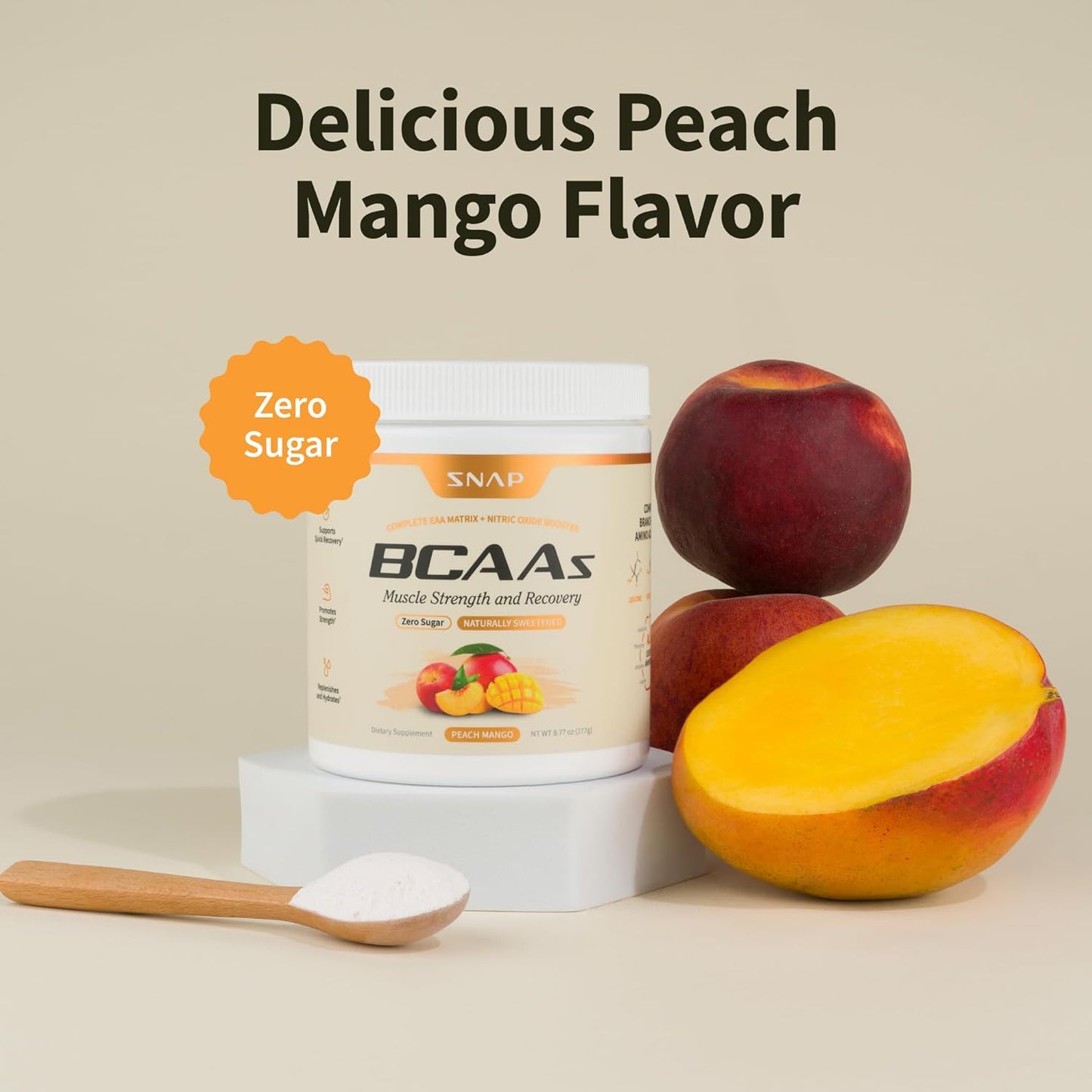 Plant-Based BCAA Powder with Nitric Oxide Booster for Muscle Strength and Recovery, 30 Servings - No Artificial Flavors