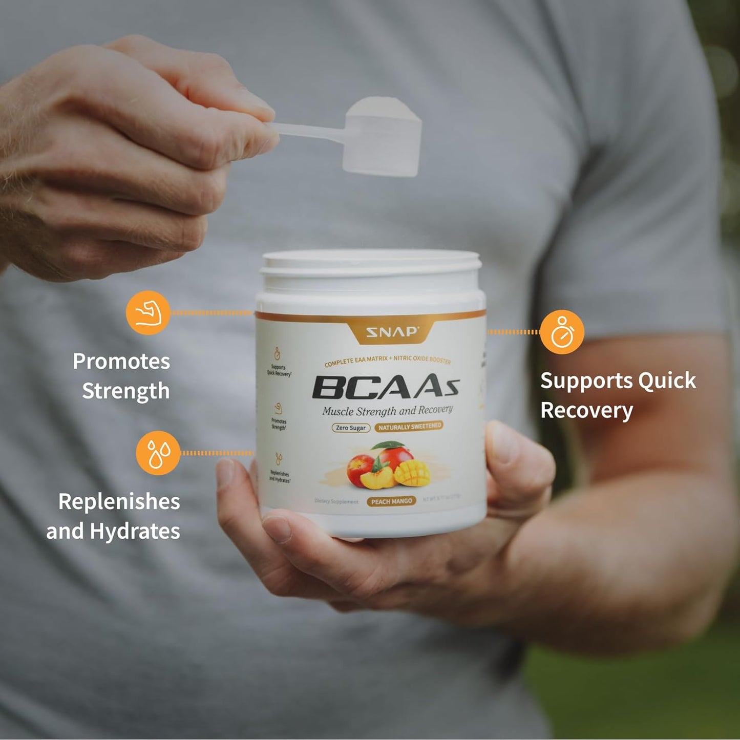 Plant-Based BCAA Powder with Nitric Oxide Booster for Muscle Strength and Recovery, 30 Servings - No Artificial Flavors
