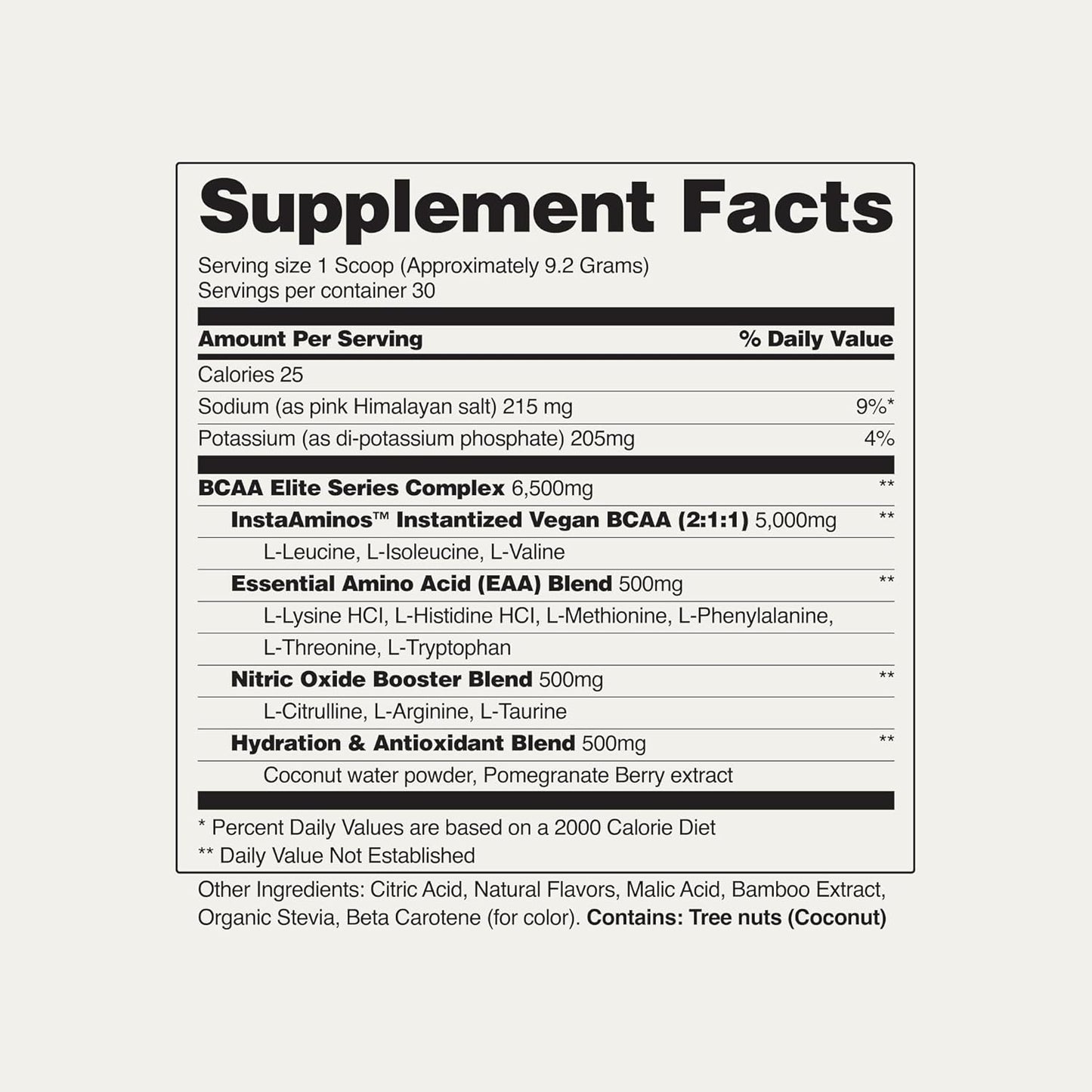 Plant-Based BCAA Powder with Nitric Oxide Booster for Muscle Strength and Recovery, 30 Servings - No Artificial Flavors