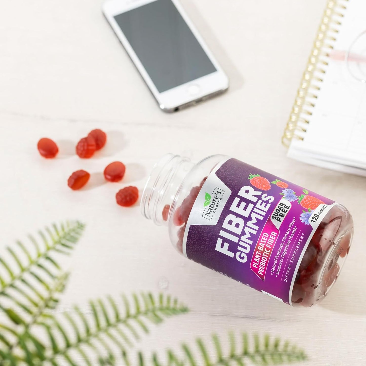 Plant-Based Berry Flavored Fiber Gummies for Adults - Sugar-Free Prebiotic Supplement for Digestive Health - 120 Count