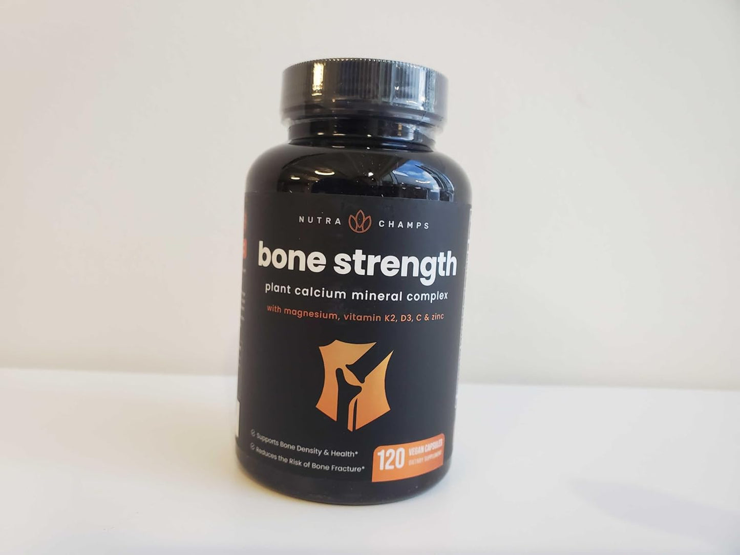 Plant-Based Bone Strength Supplements with 600mg Calcium, Vitamin D3, K2, Magnesium, Potassium, Zinc, Boron & Strontium - 120 Vegan Capsules