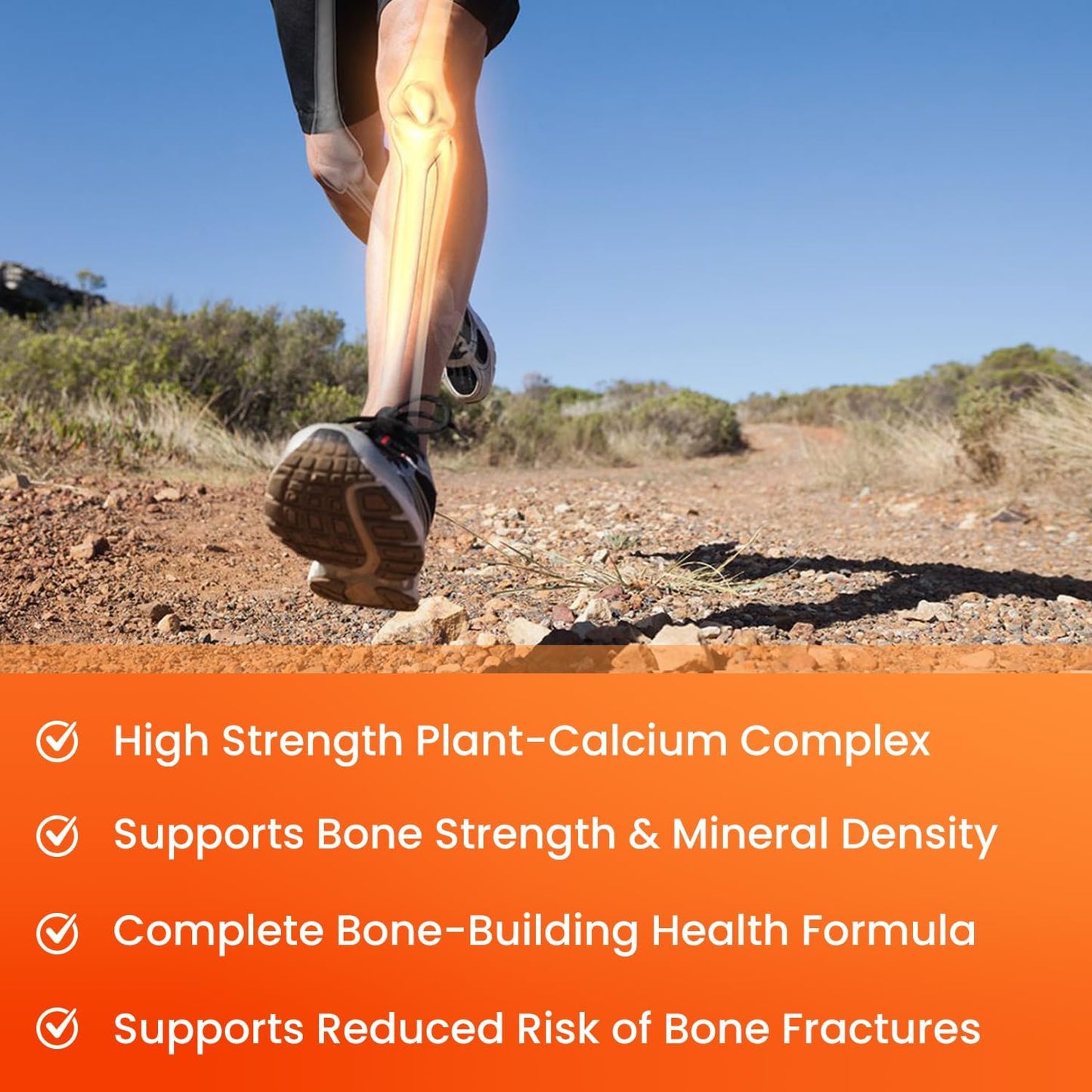 Plant-Based Bone Strength Supplements with 600mg Calcium, Vitamin D3, K2, Magnesium, Potassium, Zinc, Boron & Strontium - 120 Vegan Capsules