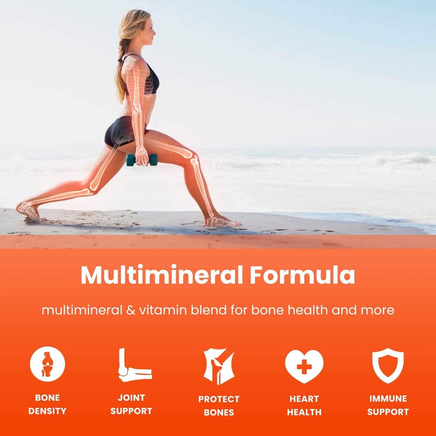 Plant-Based Bone Strength Supplements with 600mg Calcium, Vitamin D3, K2, Magnesium, Potassium, Zinc, Boron & Strontium - 120 Vegan Capsules