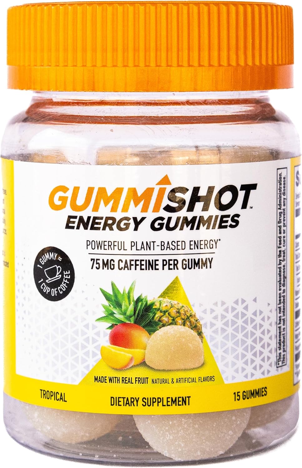 Plant-Based Caffeine Chews for Long Lasting Energy Boost - GummiShot Energy Gummies, Tropical Flavor (15ct)