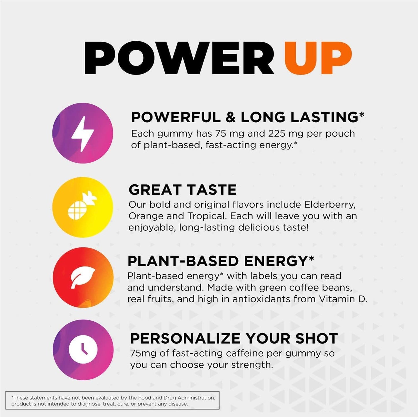 Plant-Based Caffeine Chews for Long Lasting Energy Boost - GummiShot Energy Gummies, Tropical Flavor (15ct)