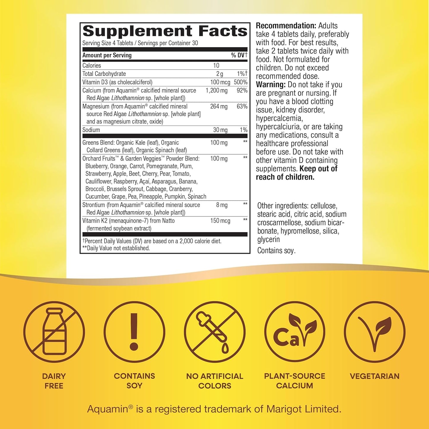 Plant-Based Calcium for Bone Support with Vitamin D3, K2, and Magnesium, 120 Tablets by Nature's Way Alive!