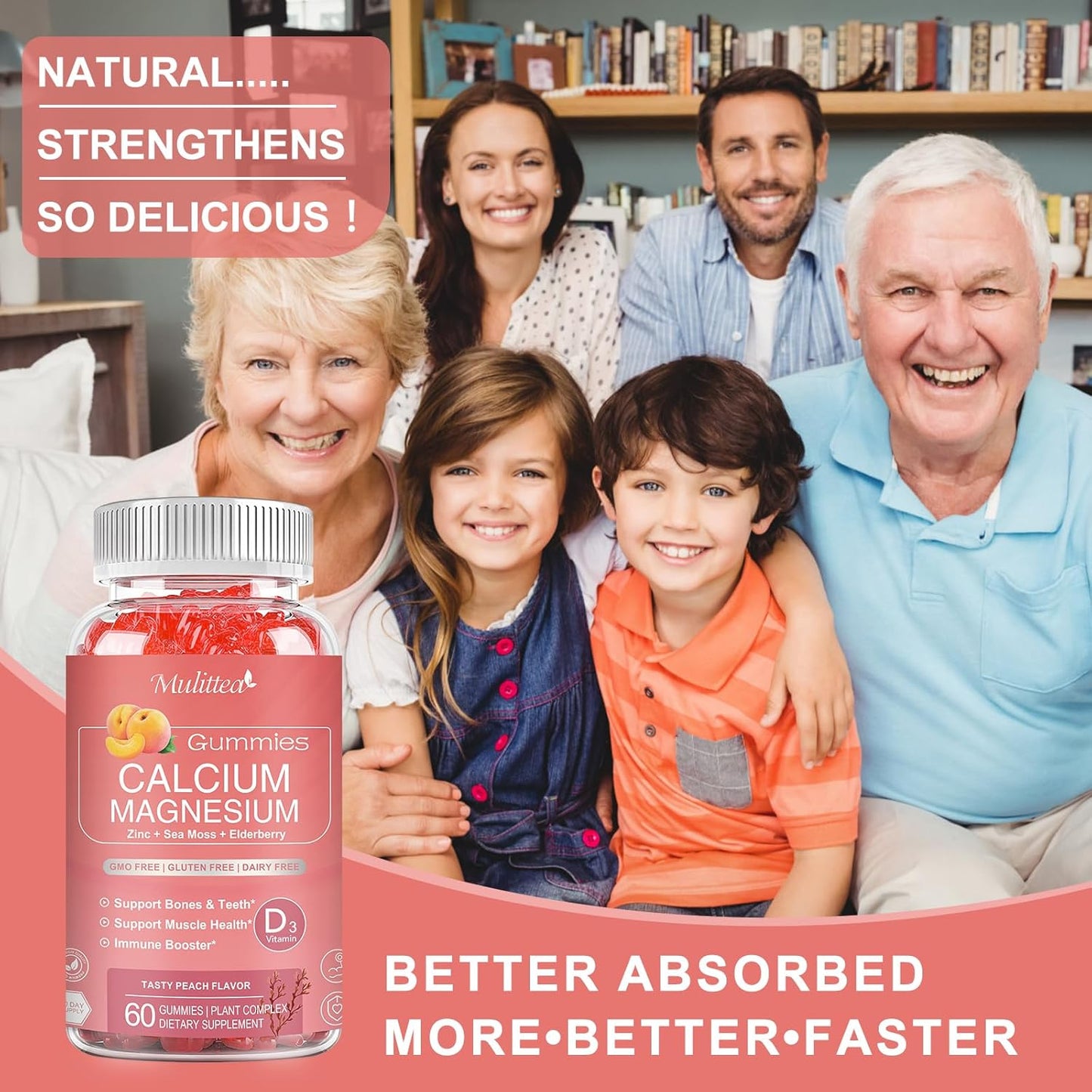 Plant-Based Calcium Gummies with D3, K2, Zinc - Natural Bone and Immune Support Supplement - 120 Chewable Gummy Vitamins