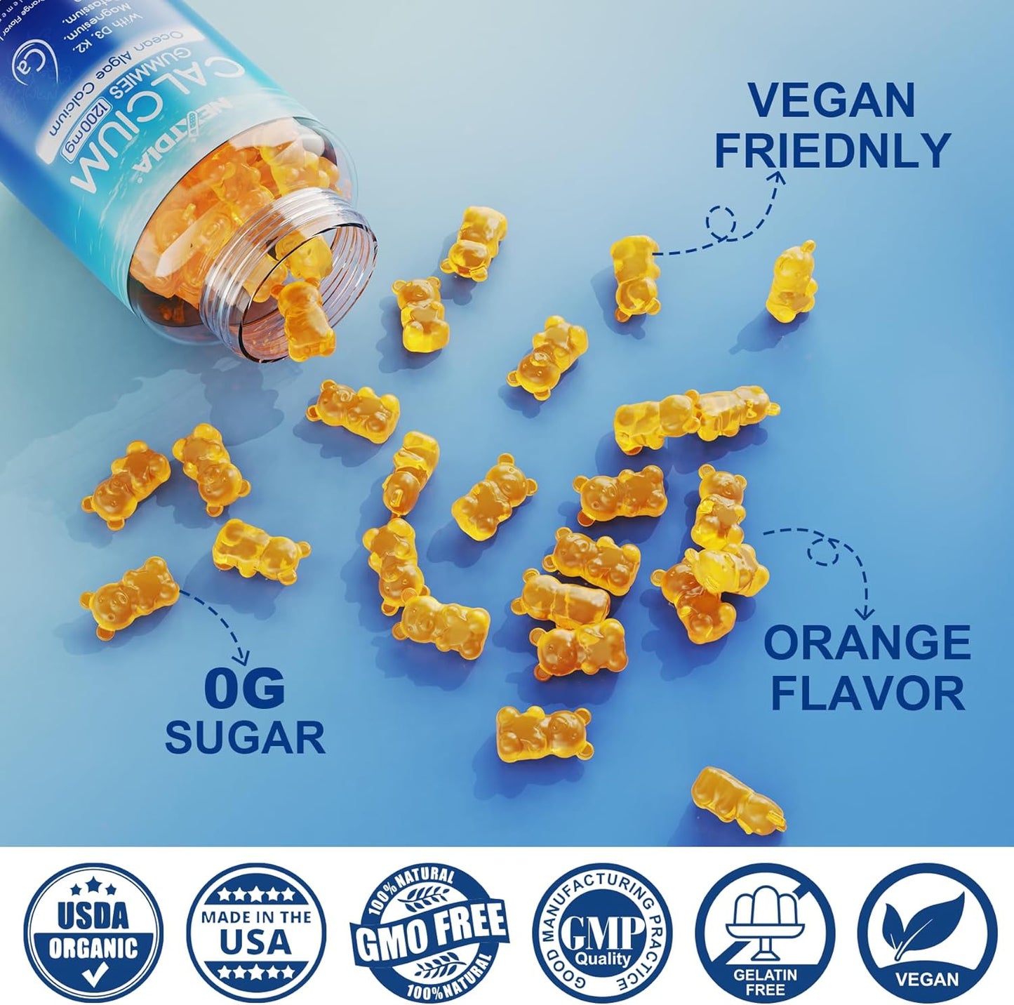Plant-Based Calcium Supplement with D3, K2, and Magnesium for Bone Health - Vegan Gummies, 2 Pack