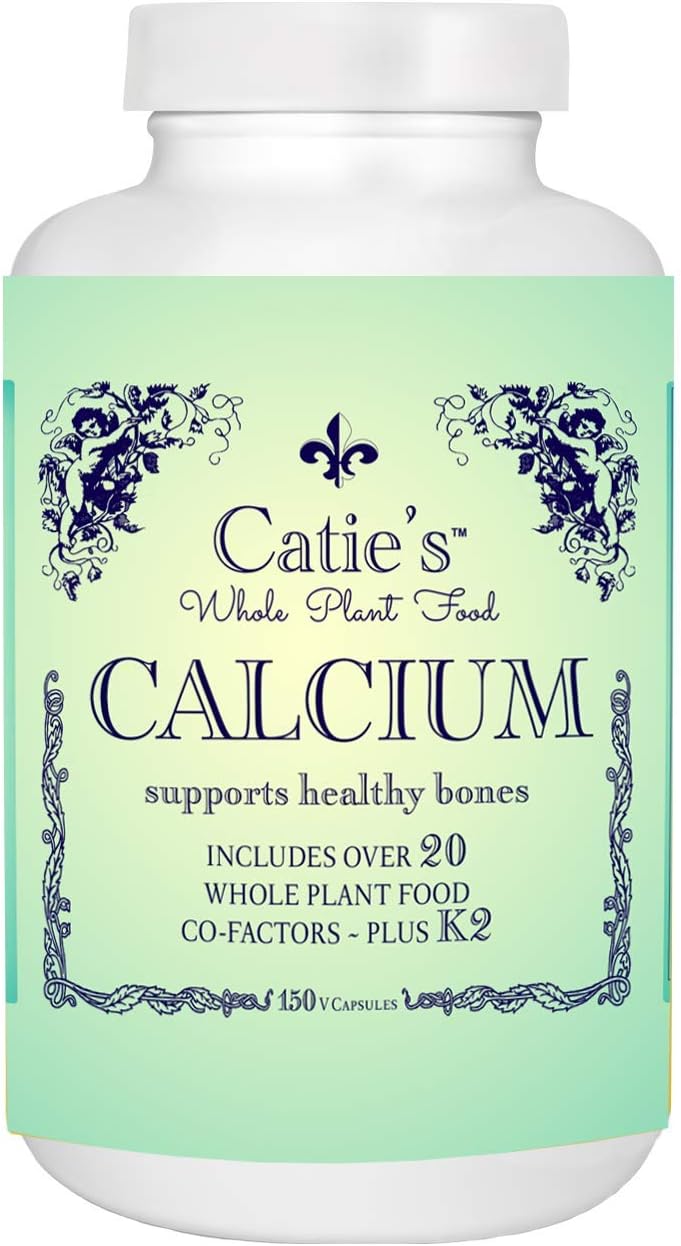 Plant-Based Calcium Supplement with Magnesium, Vitamin D, K2, Boron, Lysine, Zinc - 30 Day Supply - 150 Capsules - Gluten-Free, Dairy-Free, Soy-Free, Non-GMO - Raw, Vegan, Vegetarian - Catie's Whole Plant Food Energy Essentials