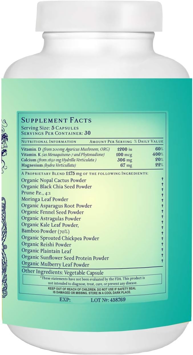 Plant-Based Calcium Supplement with Magnesium, Vitamin D, K2, Boron, Lysine, Zinc - 30 Day Supply - 150 Capsules - Gluten-Free, Dairy-Free, Soy-Free, Non-GMO - Raw, Vegan, Vegetarian - Catie's Whole Plant Food Energy Essentials